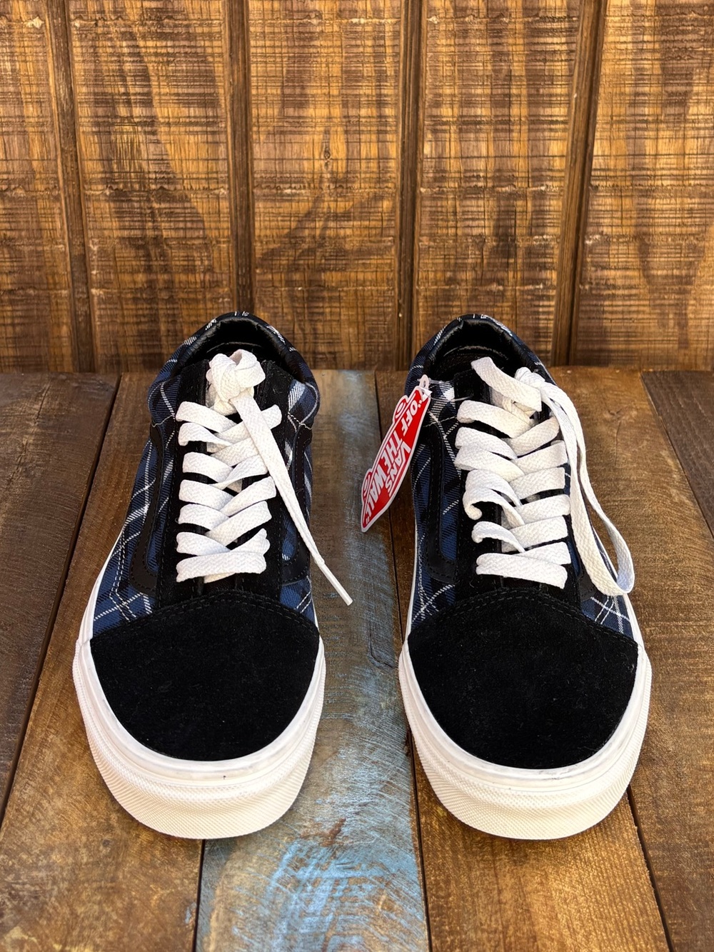 NWTS Vans Navy Blue Plaid Old Skool Classic Shoes - Picture 6 of 16